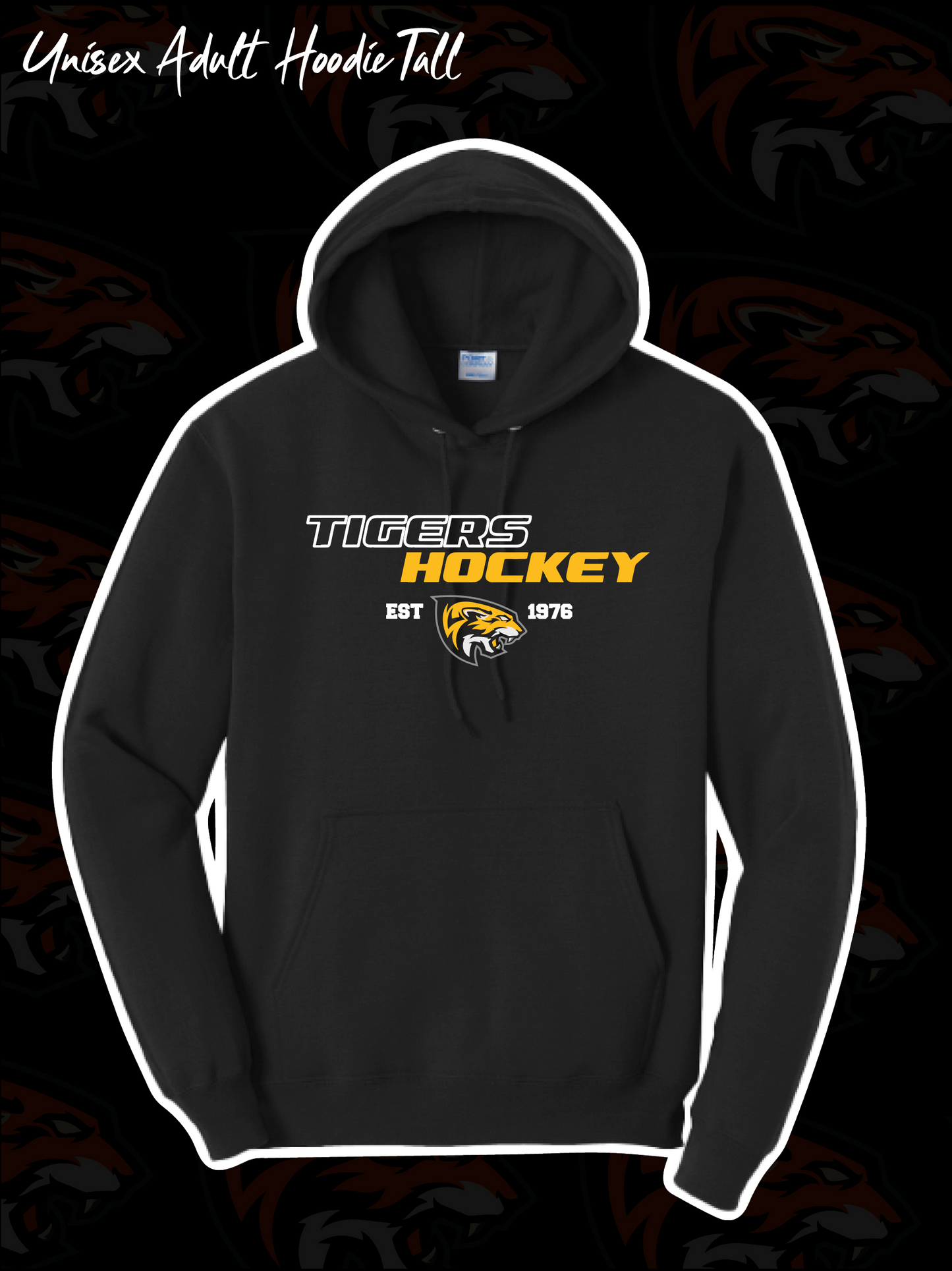 Tigers Hockey Adult Heavy Fleece Hoodie Est 1976 Tall