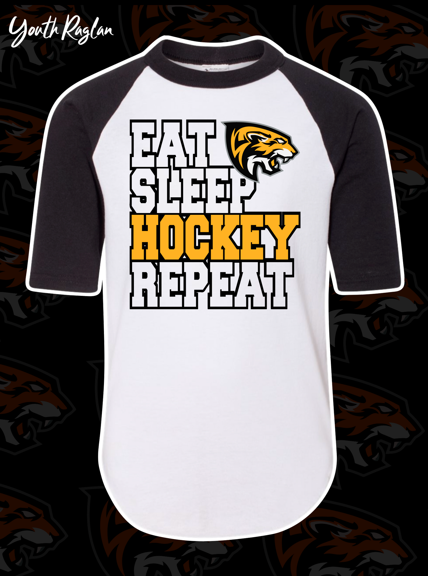 Tigers Hockey Youth Unisex Raglan Eat Sleep Hockey