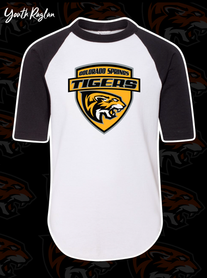 Tigers Hockey Youth Unisex Raglan Shield Logo