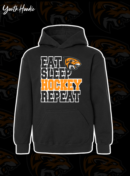 Tigers Hockey Youth Hoodie Eat Sleep Hockey Repeat